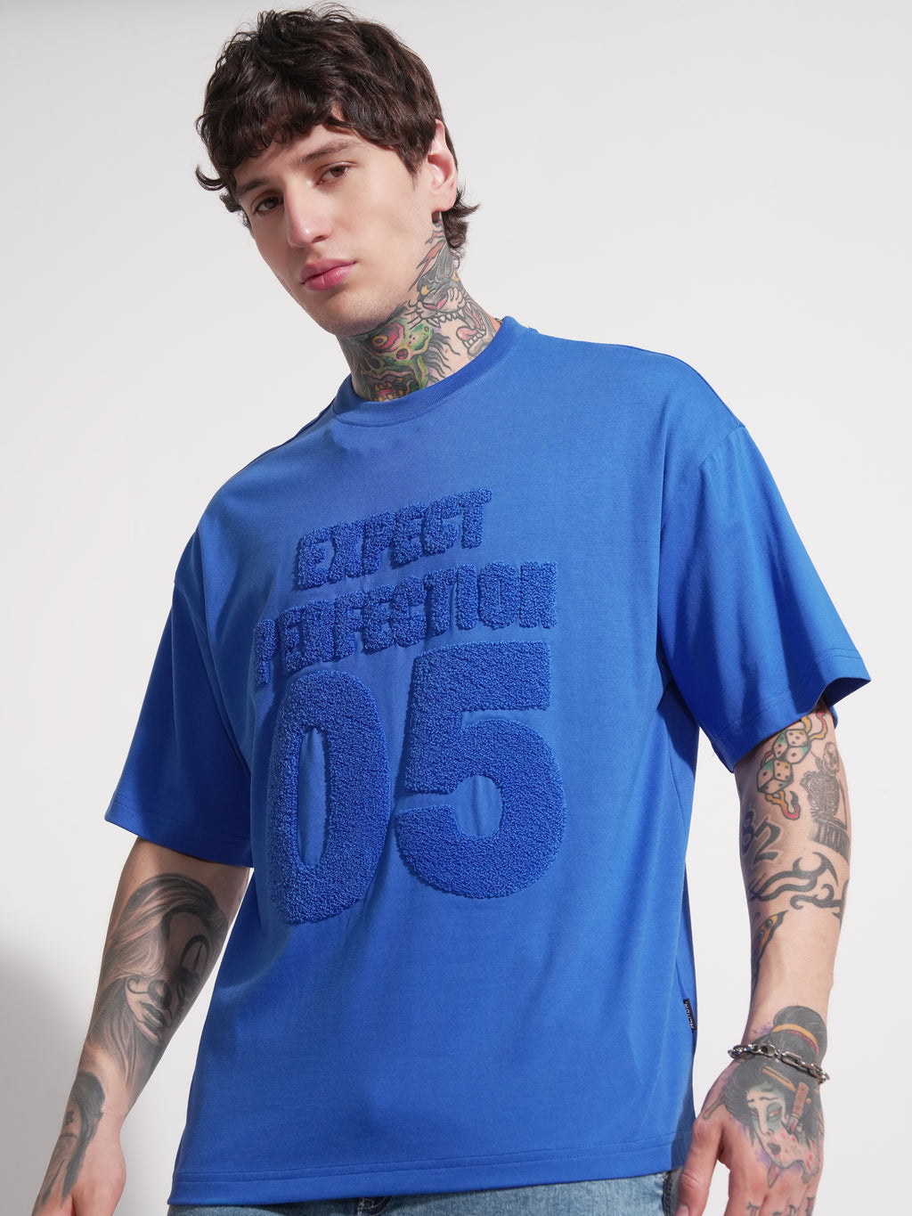 Highlander Men Blue Applique Round Neck Oversized Fit T-Shirt - Blue - Image 4