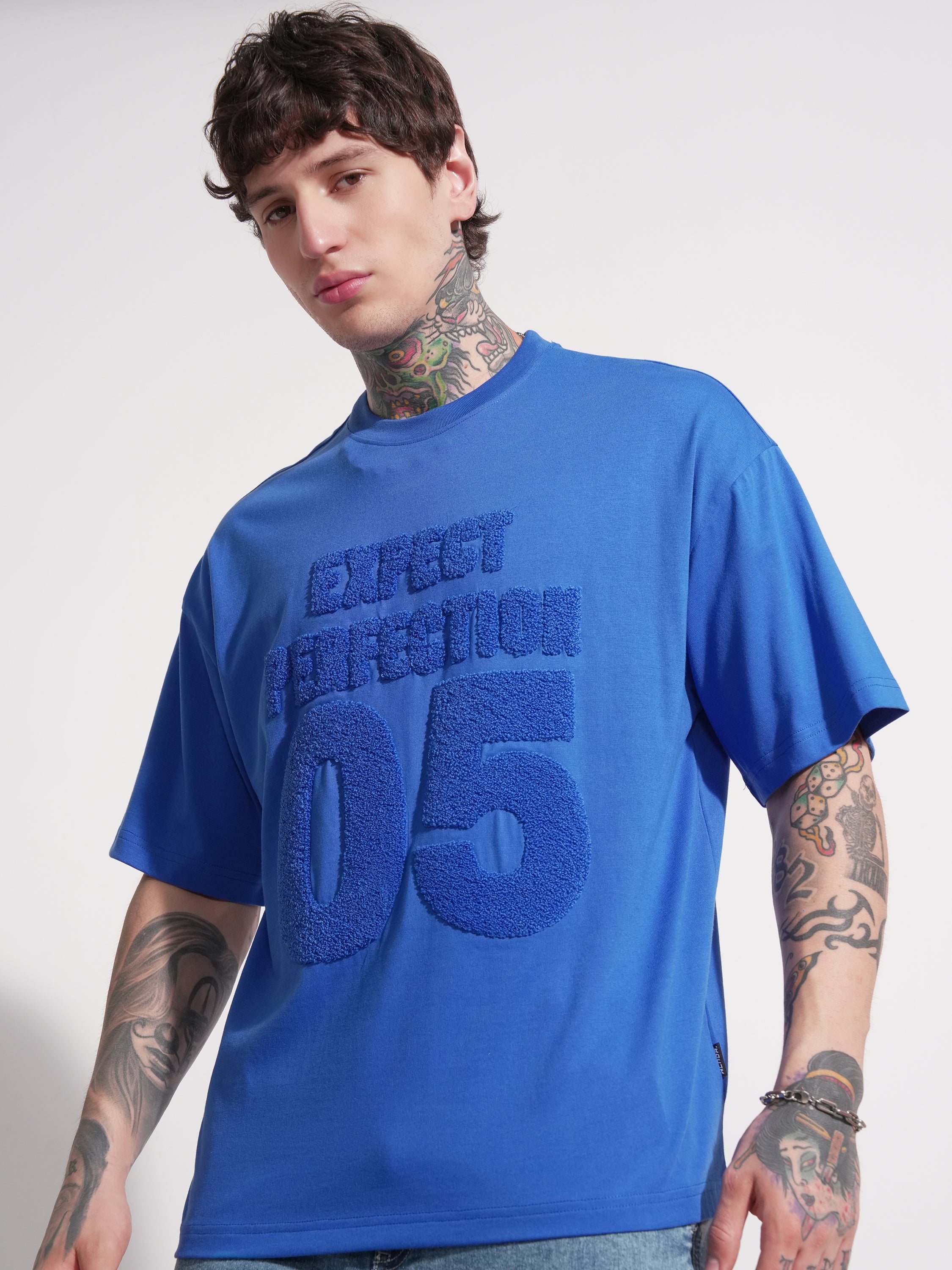 Highlander Men Blue Applique Round Neck Oversized Fit T-Shirt - Blue - Image 4