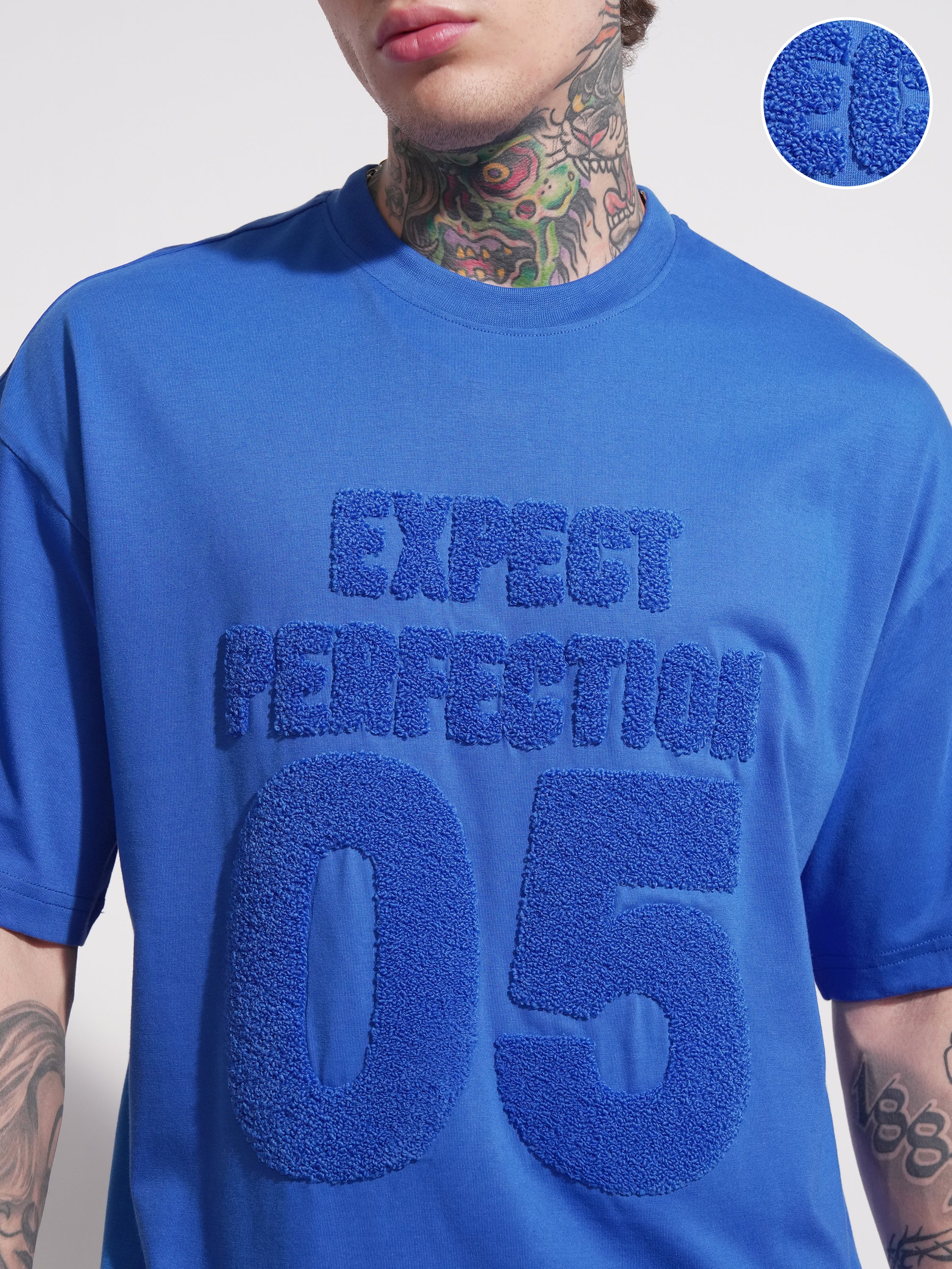Highlander Men Blue Applique Round Neck Oversized Fit T-Shirt - Blue - Image 5