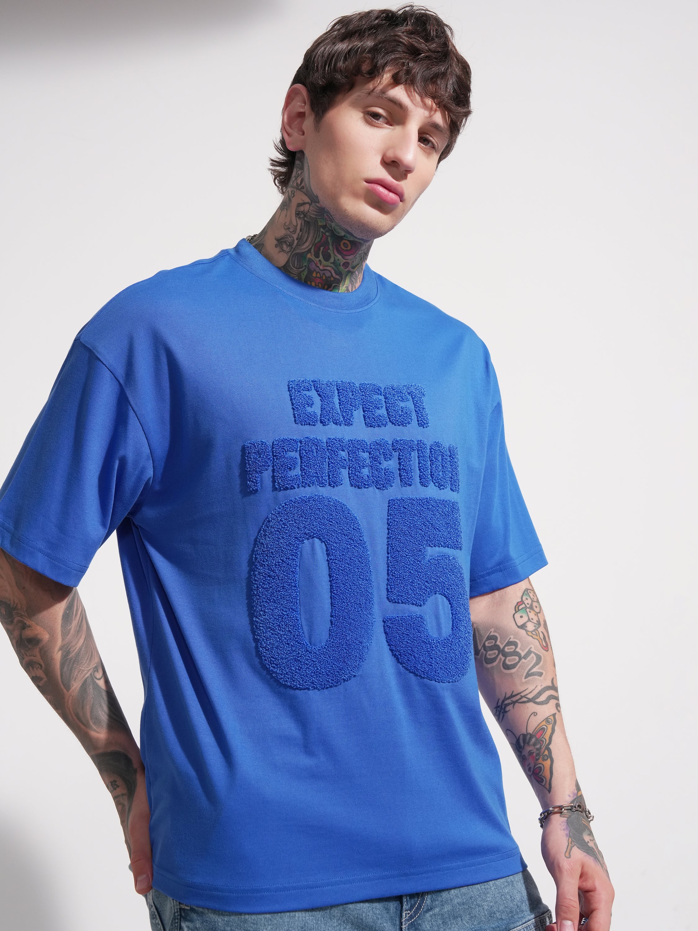 Highlander Men Blue Applique Round Neck Oversized Fit T-Shirt - Blue - Image 6