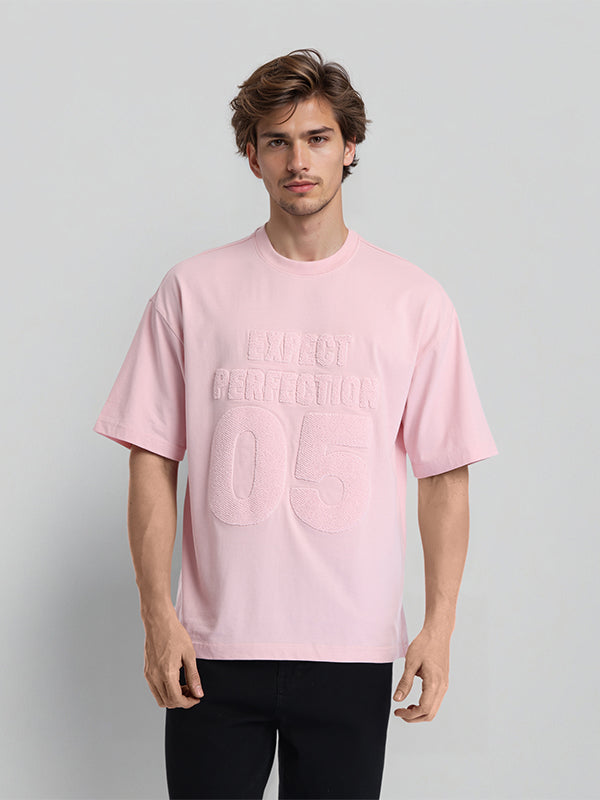 Highlander Men Pink Self Design Round Neck Oversized Fit T-Shirt - Pink - Image 1