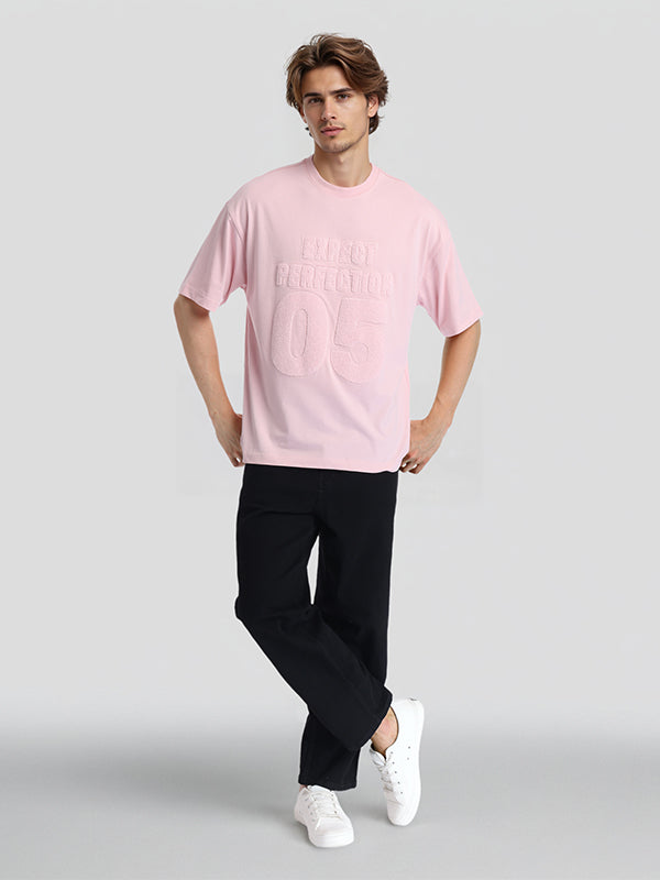 Highlander Men Pink Self Design Round Neck Oversized Fit T-Shirt - Pink - Image 2