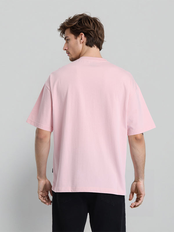 Highlander Men Pink Self Design Round Neck Oversized Fit T-Shirt - Pink - Image 3