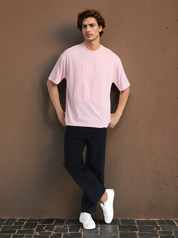 Highlander Men Pink Self Design Round Neck Oversized Fit T-Shirt - Pink - Image 7