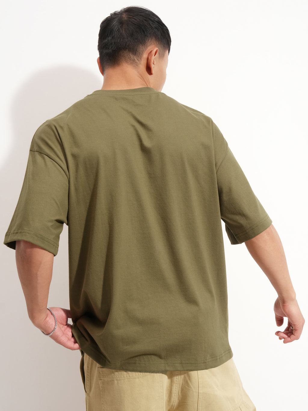 Highlander Men Olive Applique Round Neck Oversized Fit T-Shirt - Olive - Image 3