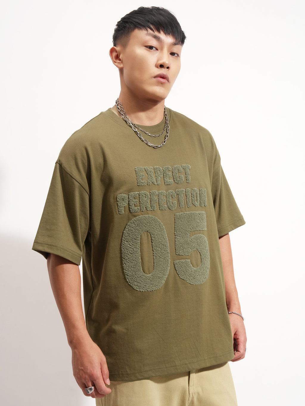 Highlander Men Olive Applique Round Neck Oversized Fit T-Shirt - Olive - Image 6