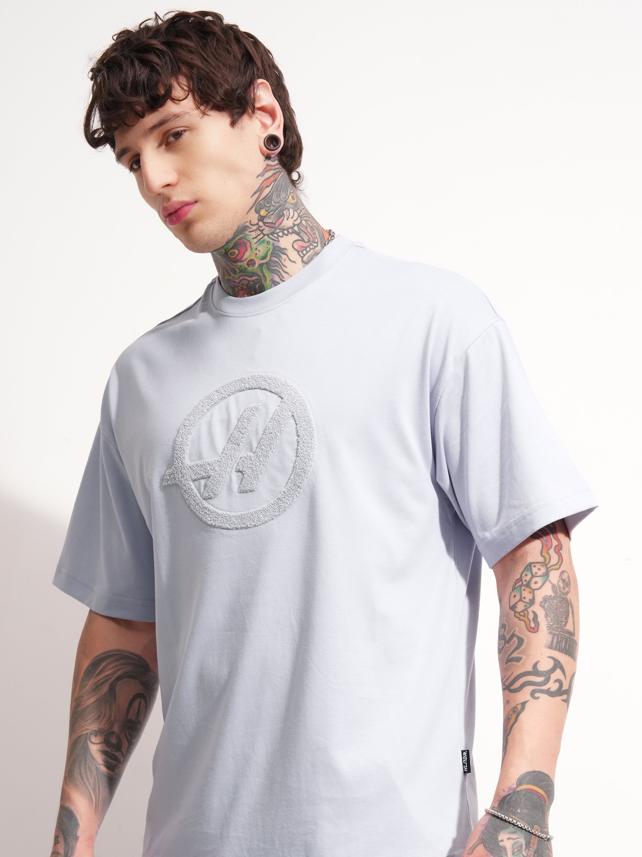 Highlander Men Grey Printed Round Neck Oversized Fit T-Shirt - Grey - Image 1