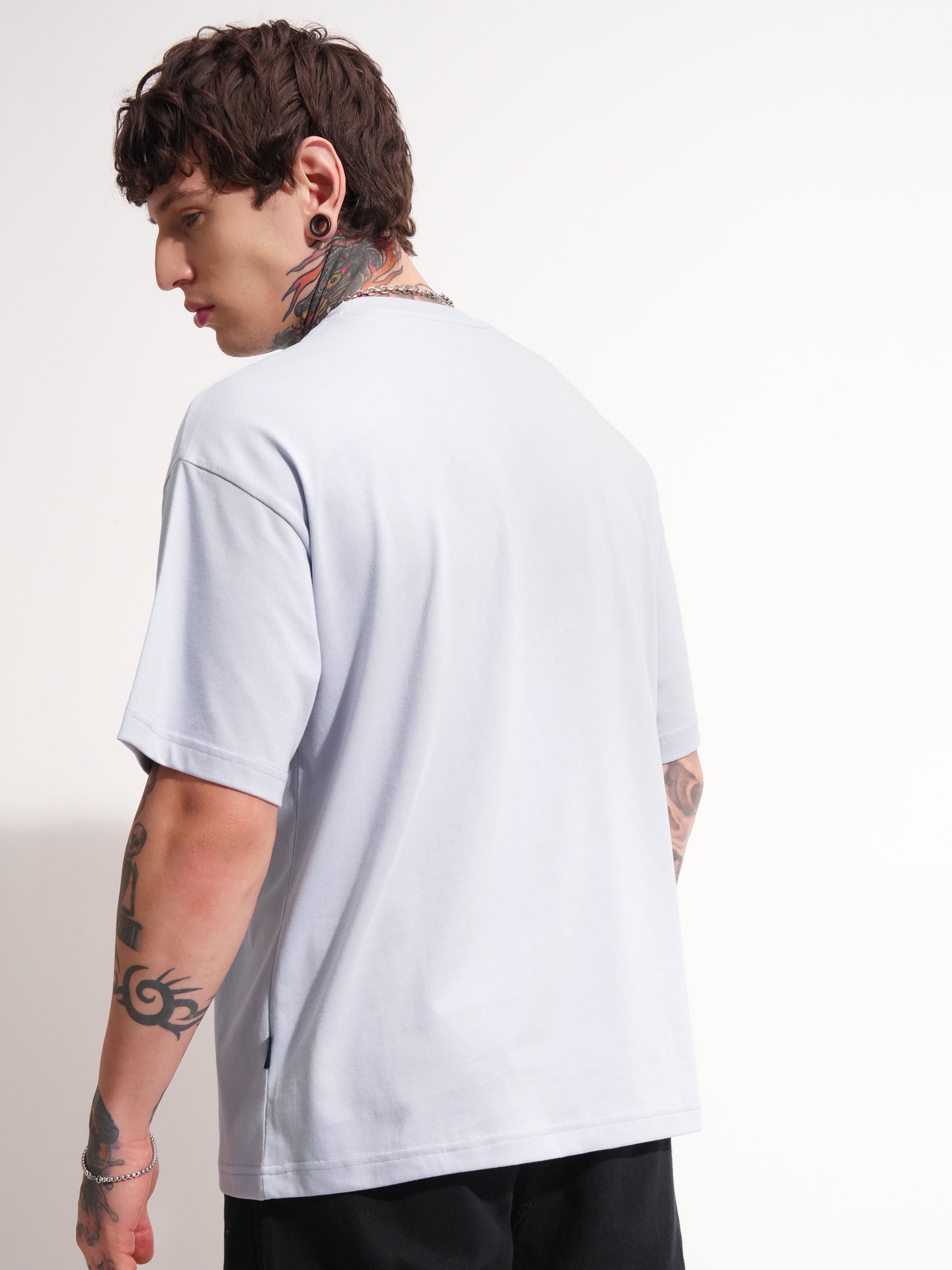 Highlander Men Grey Printed Round Neck Oversized Fit T-Shirt - Grey - Image 3