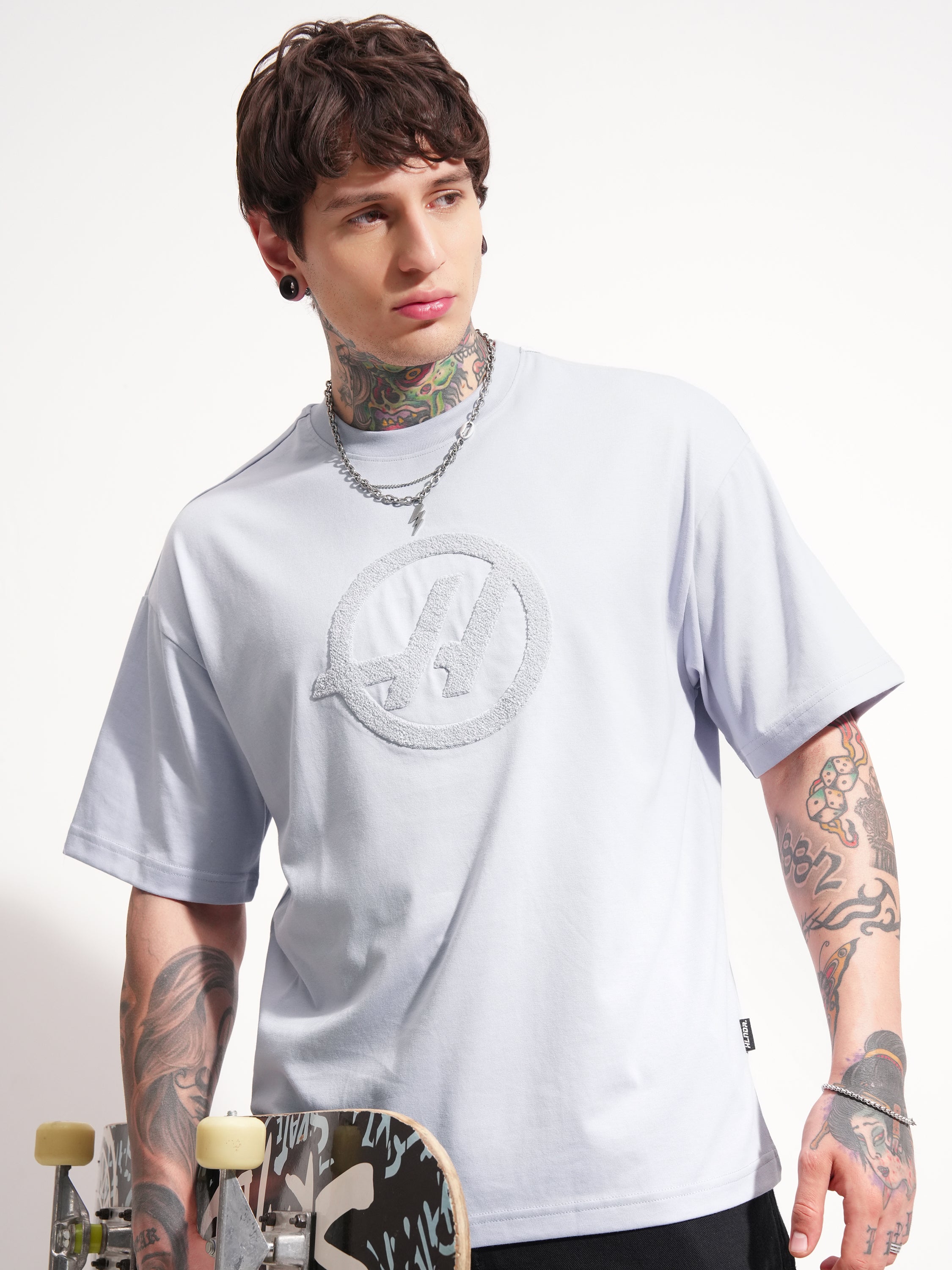 Highlander Men Grey Printed Round Neck Oversized Fit T-Shirt - Grey - Image 4