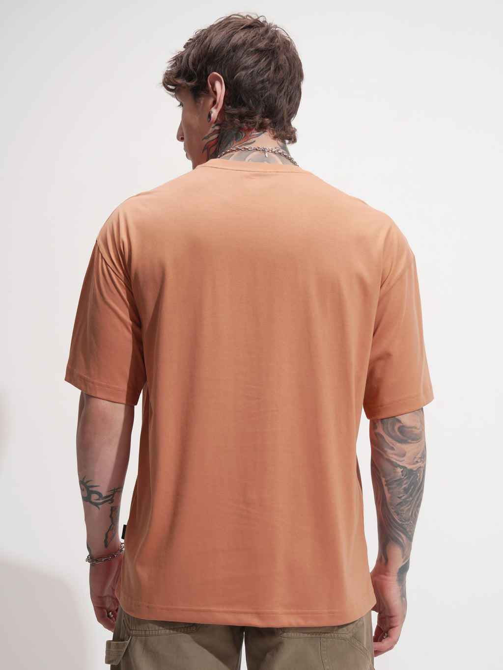 Highlander Men Rust Self Design Round Neck Oversized Fit T-Shirt - Rust - Image 3