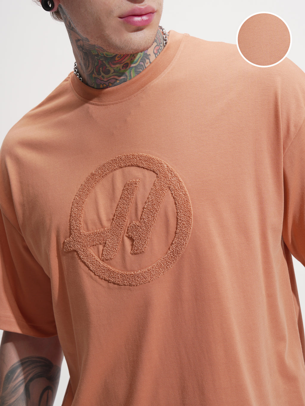 Highlander Men Rust Self Design Round Neck Oversized Fit T-Shirt - Rust - Image 5