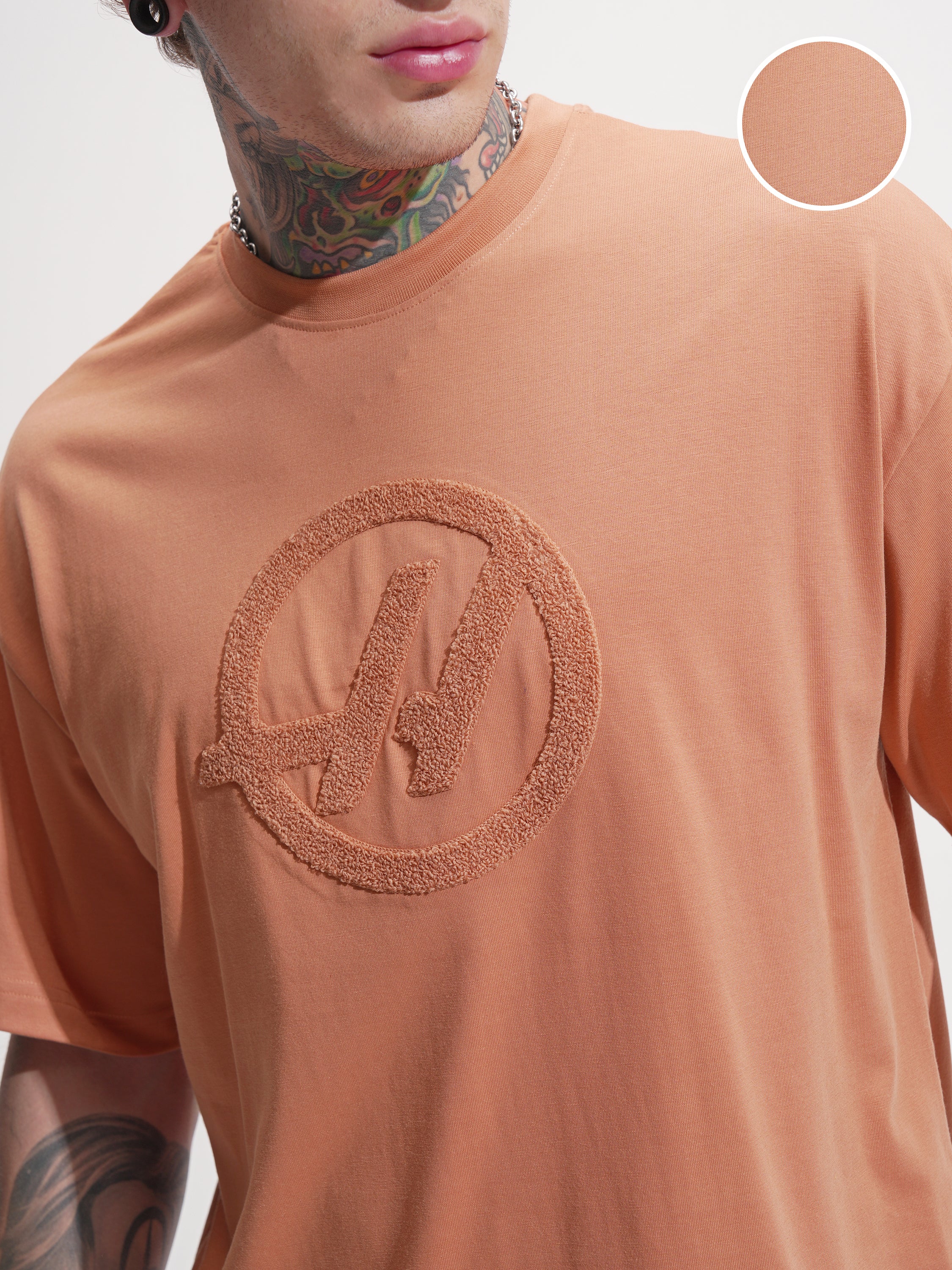 Highlander Men Rust Self Design Round Neck Oversized Fit T-Shirt - Rust - Image 5