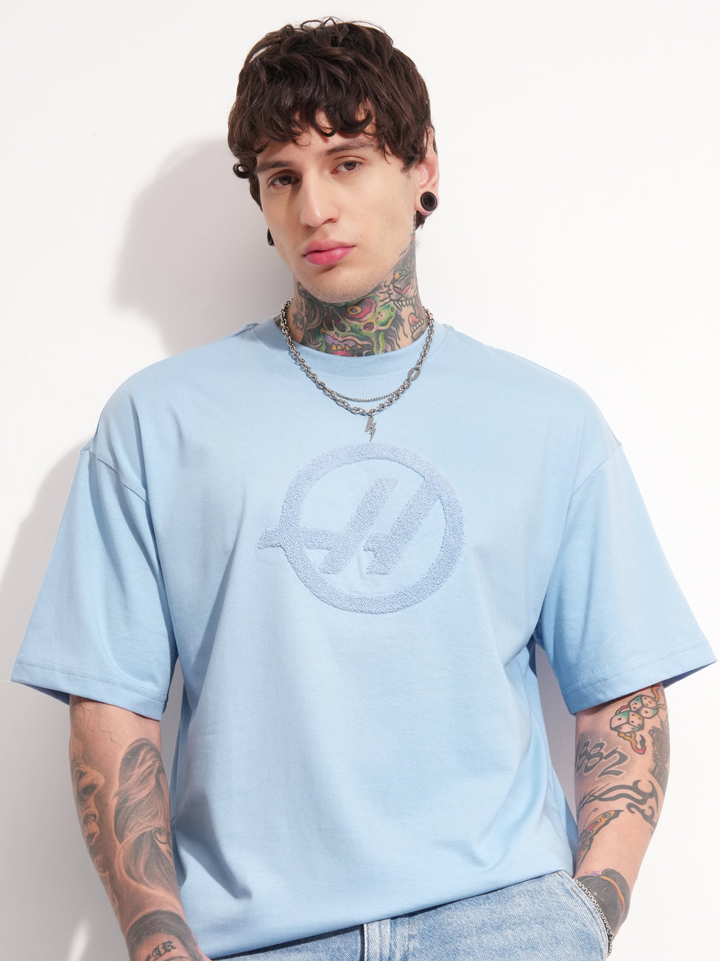 Highlander Men Blue Printed Round Neck Oversized Fit T-Shirt - Blue - Image 1