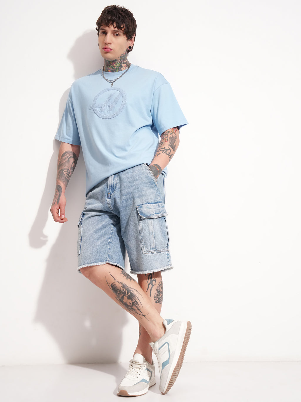 Highlander Men Blue Printed Round Neck Oversized Fit T-Shirt - Blue - Image 2