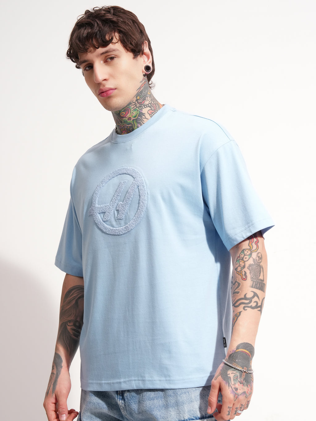 Highlander Men Blue Printed Round Neck Oversized Fit T-Shirt - Blue - Image 4