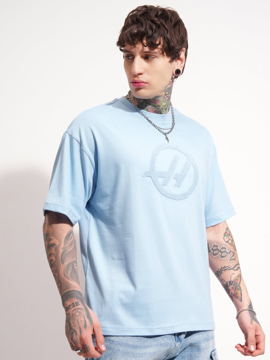 Highlander Men Blue Printed Round Neck Oversized Fit T-Shirt - Blue - Image 6