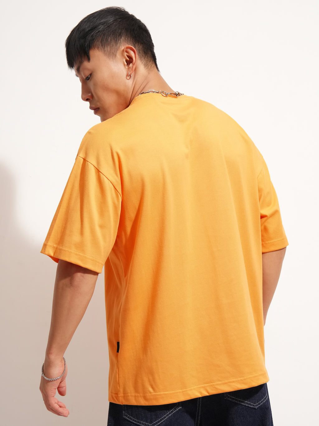 Highlander Men Orange Self Design Round Neck Oversized Fit T-Shirt - Orange - Image 3