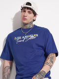 Highlander Men Blue Printed Round Neck Oversized Fit T-Shirt - Blue - Image 1