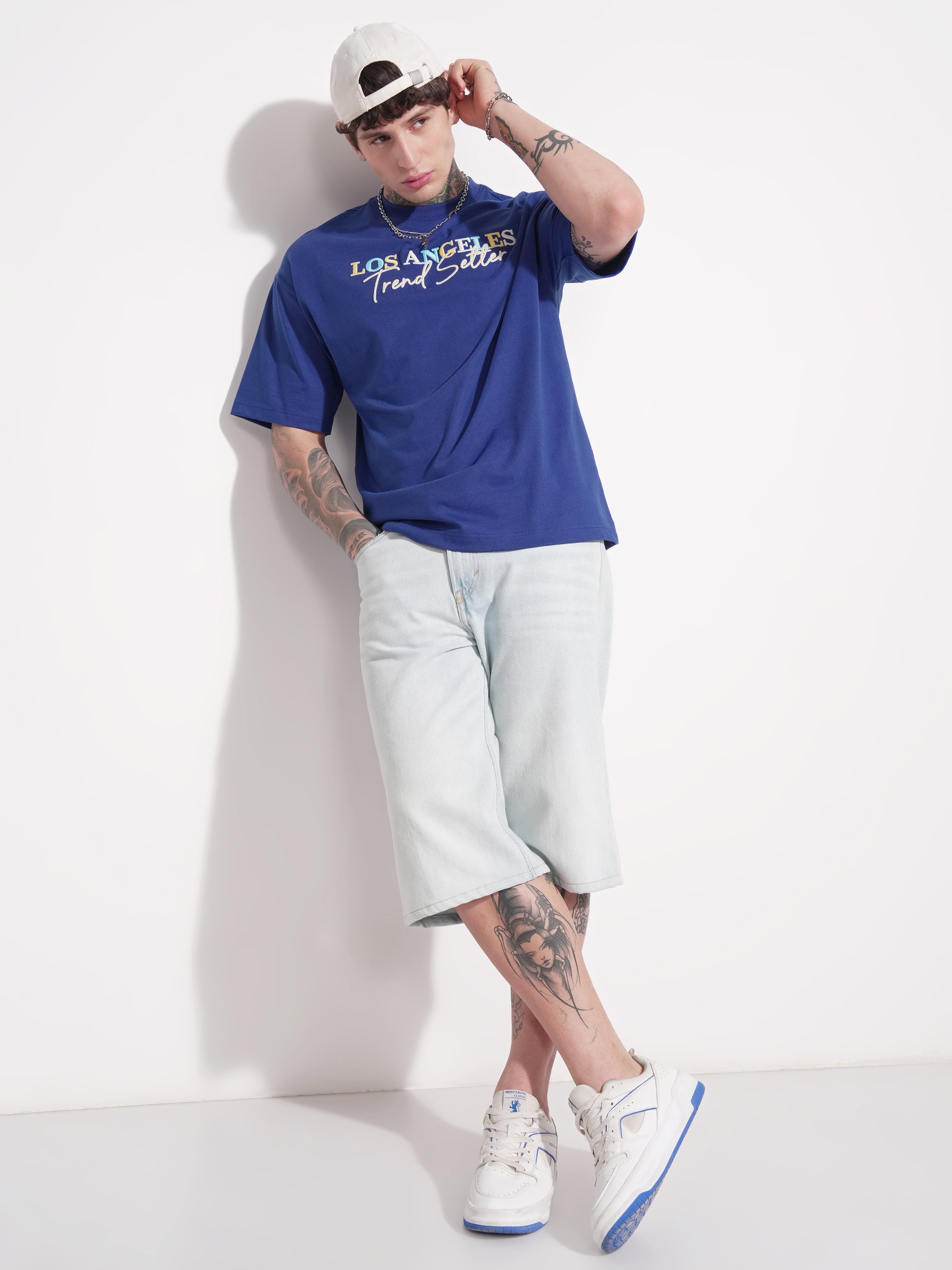Highlander Men Blue Printed Round Neck Oversized Fit T-Shirt - Blue - Image 2