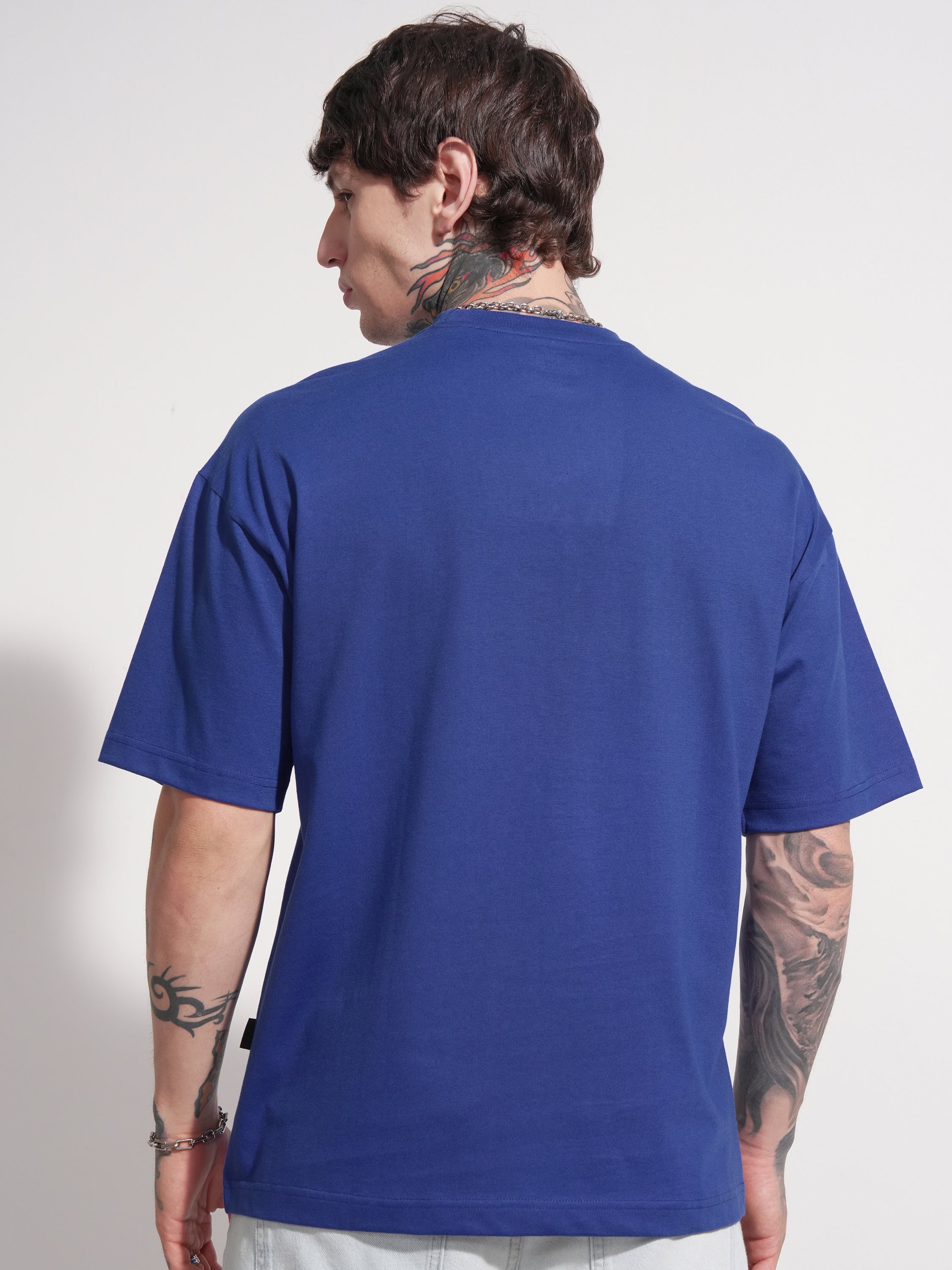 Highlander Men Blue Printed Round Neck Oversized Fit T-Shirt - Blue - Image 3