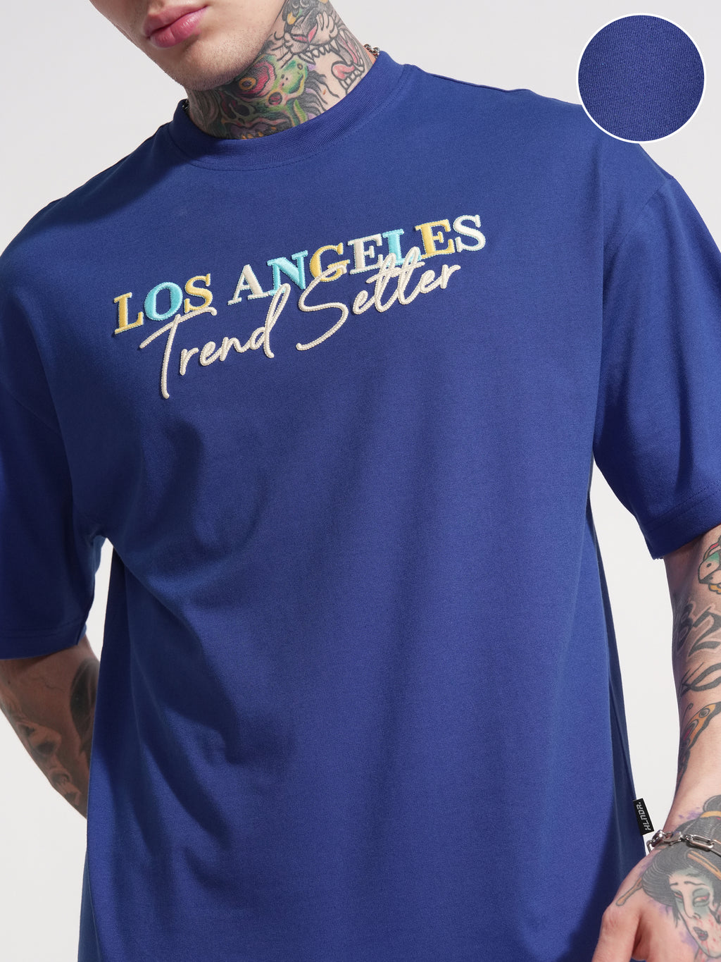 Highlander Men Blue Printed Round Neck Oversized Fit T-Shirt - Blue - Image 5