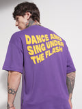 Highlander Men Purple Printed Round Neck Oversized Fit T-Shirt - Purple - Image 1