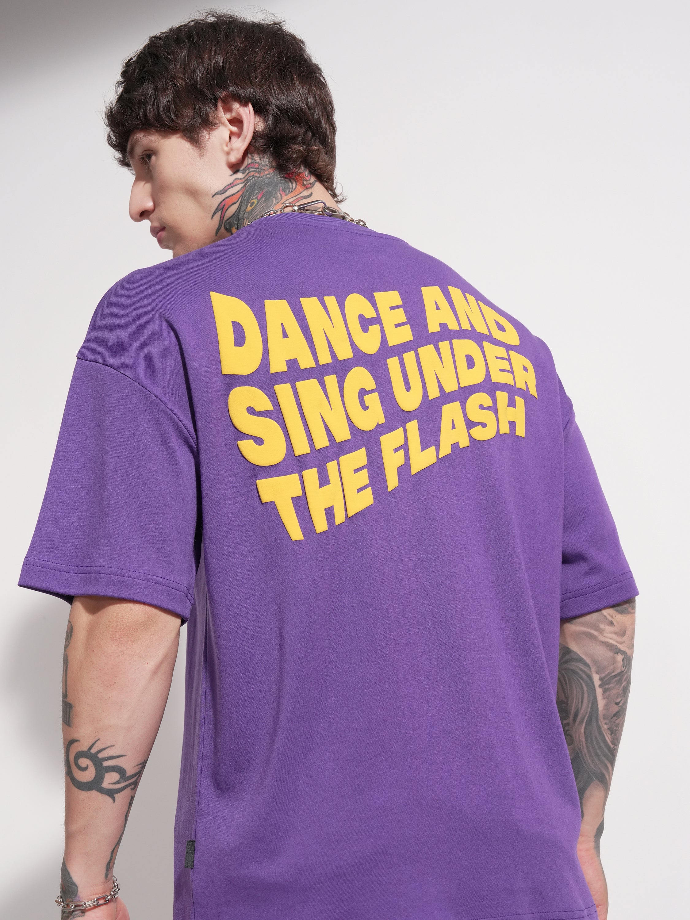 Highlander Men Purple Printed Round Neck Oversized Fit T-Shirt - Purple - Image 1