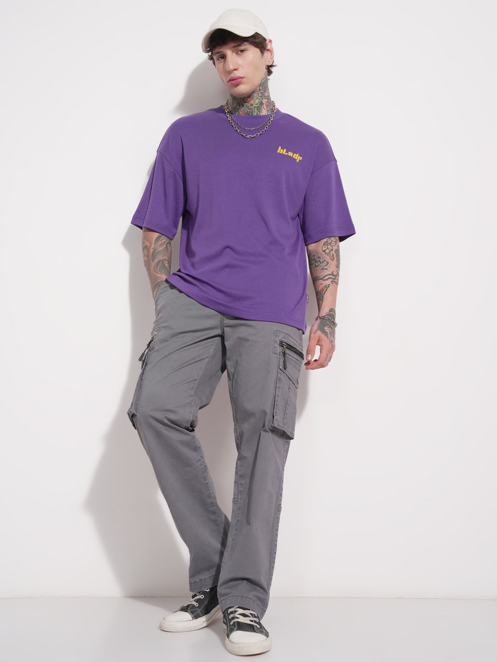 Highlander Men Purple Printed Round Neck Oversized Fit T-Shirt - Purple - Image 2