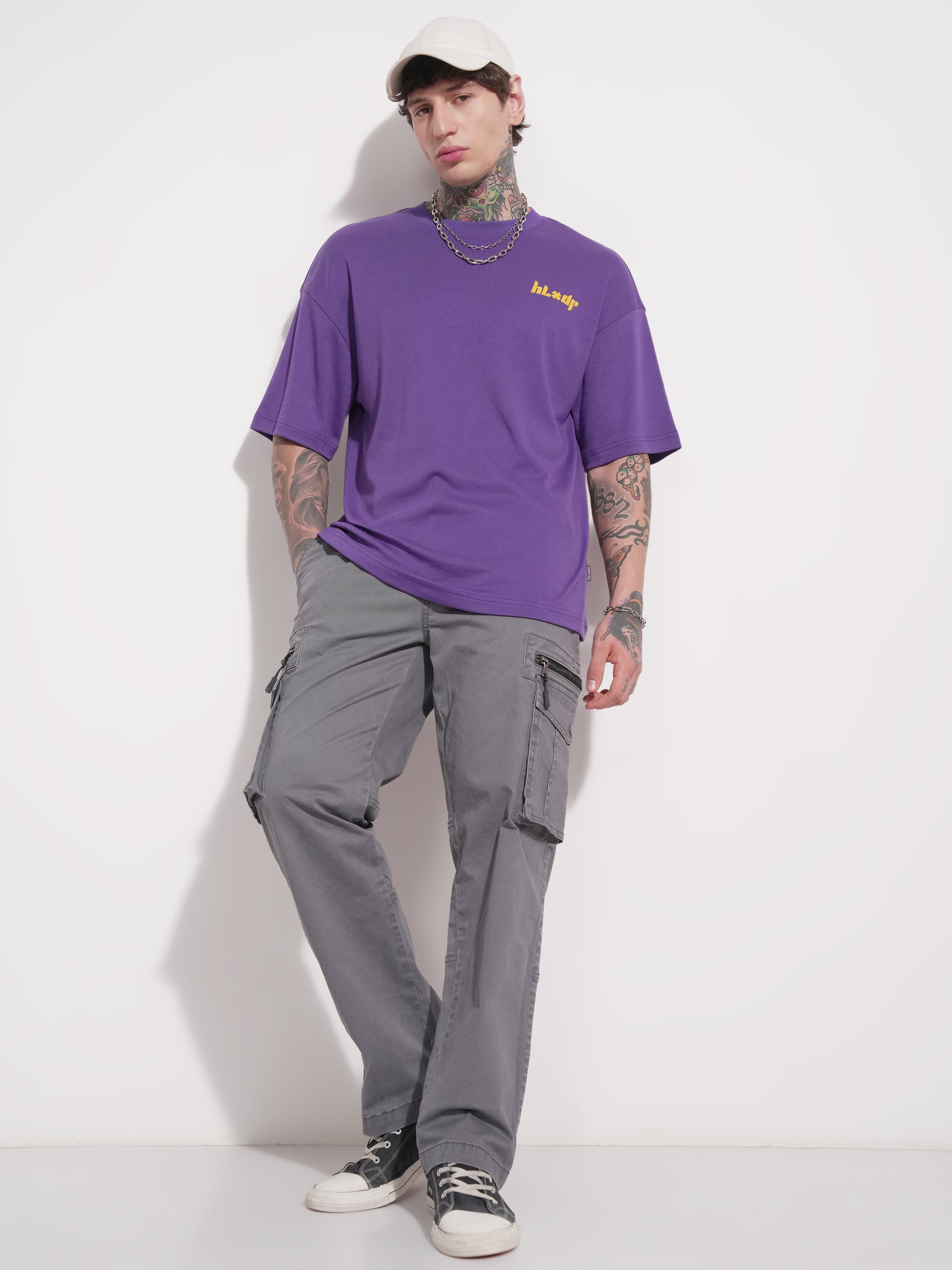 Highlander Men Purple Printed Round Neck Oversized Fit T-Shirt - Purple - Image 2