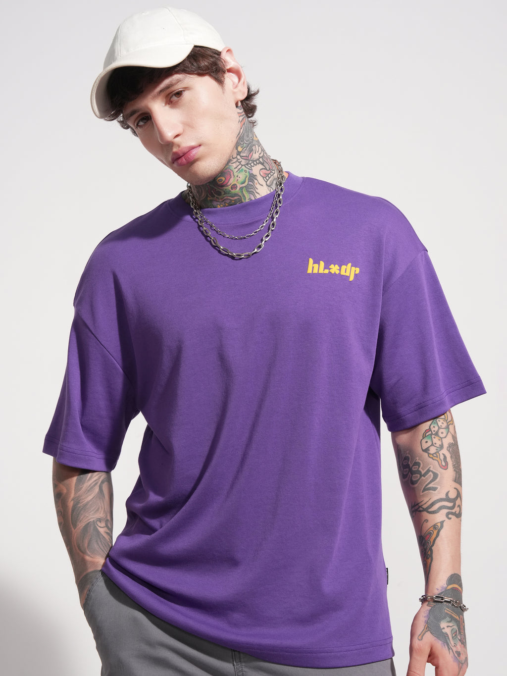 Highlander Men Purple Printed Round Neck Oversized Fit T-Shirt - Purple - Image 3