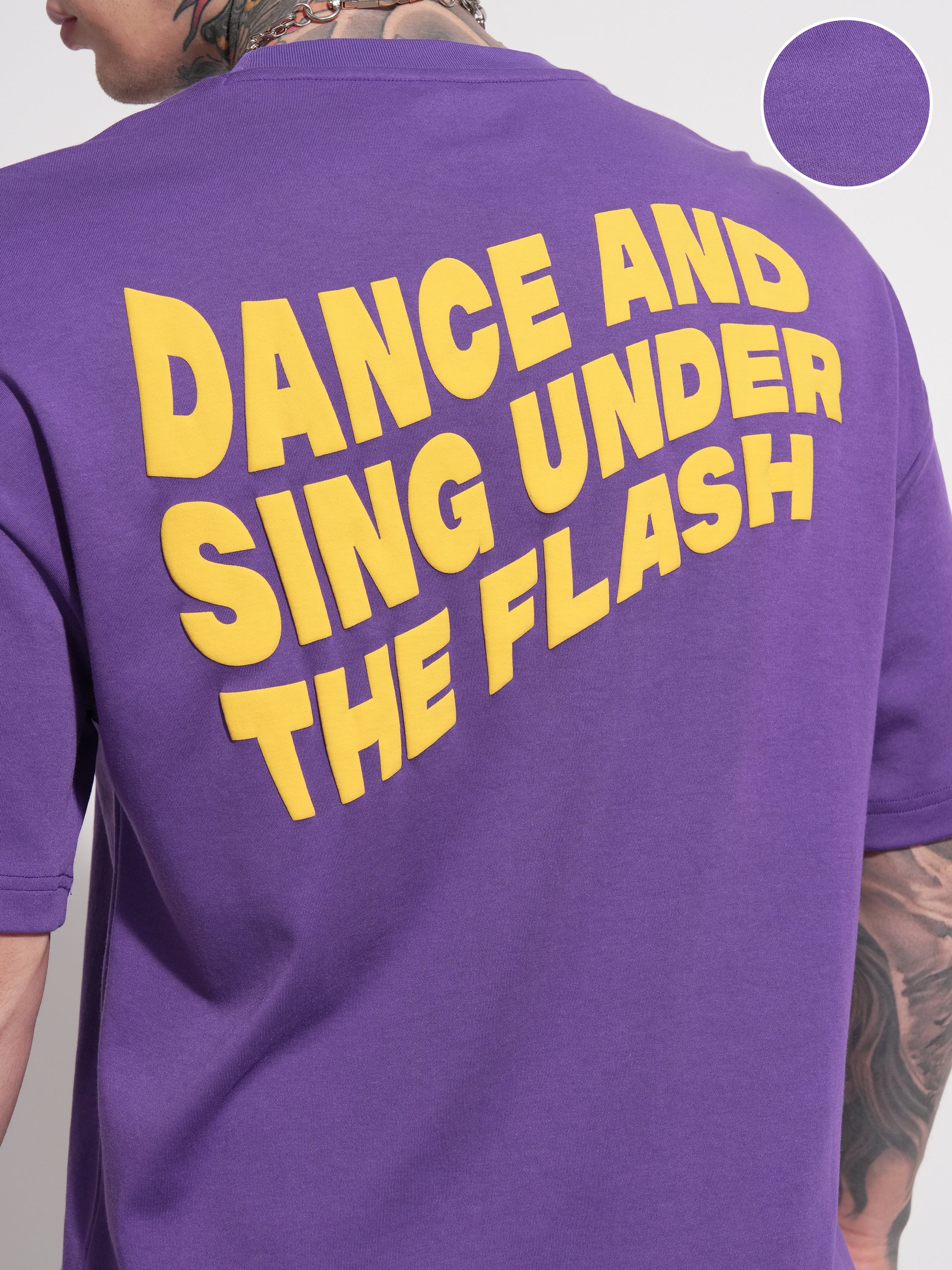 Highlander Men Purple Printed Round Neck Oversized Fit T-Shirt - Purple - Image 5