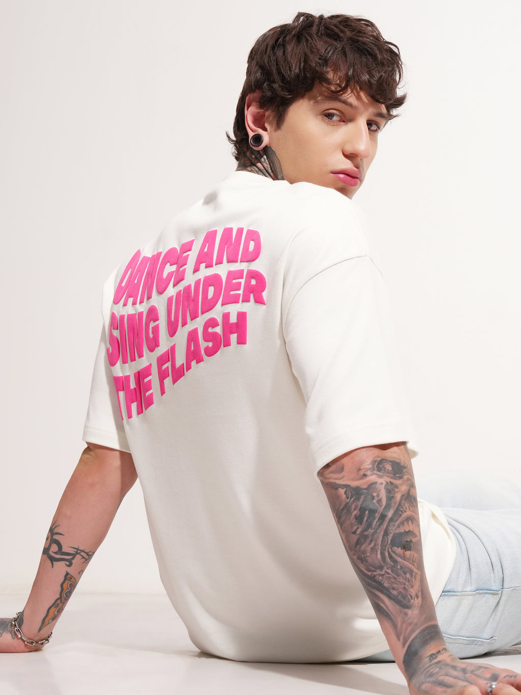 Highlander Men Off White Printed Round Neck Oversized Fit T-Shirt - Off White - Image 1