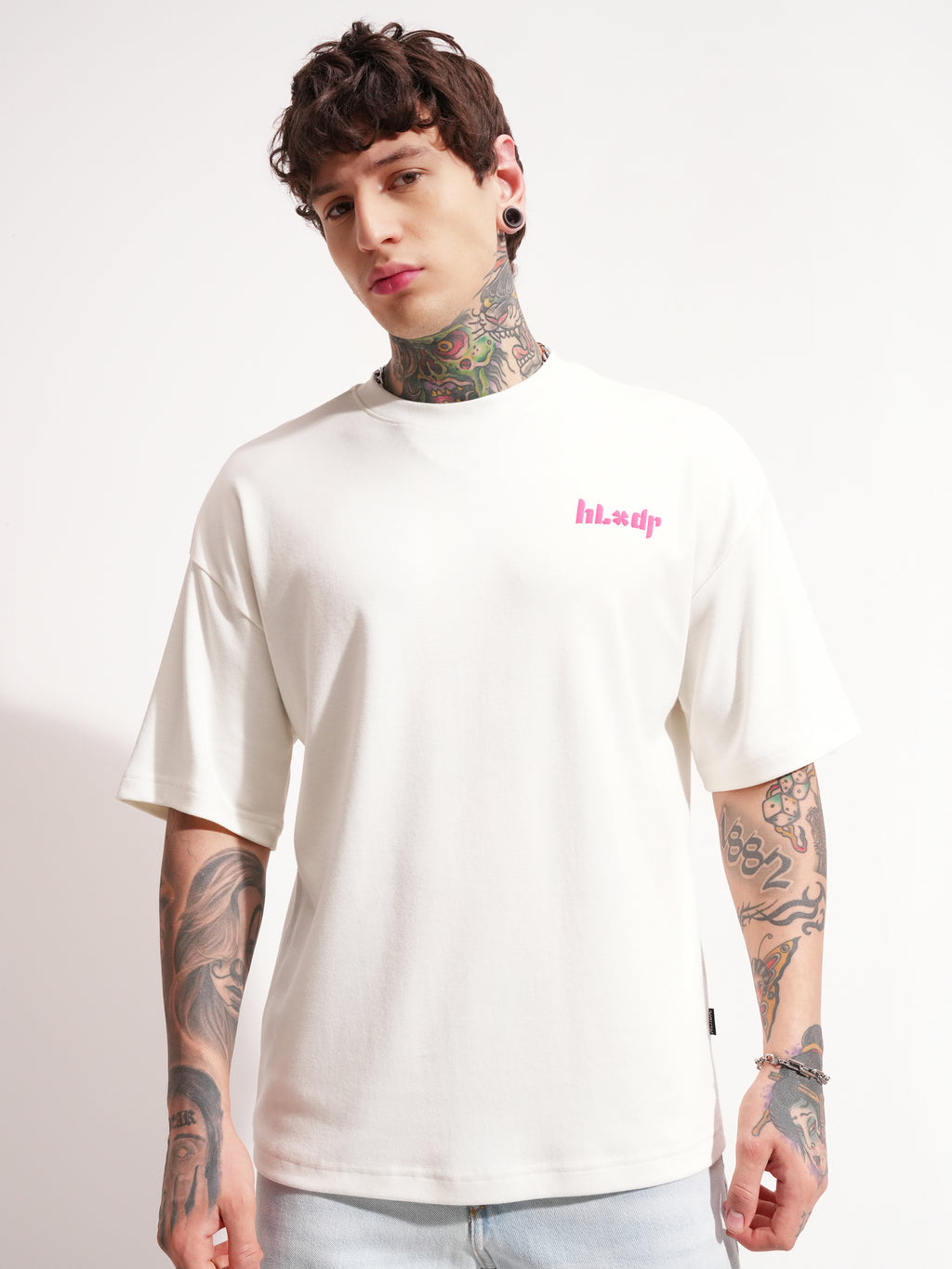 Highlander Men Off White Printed Round Neck Oversized Fit T-Shirt - Off White - Image 3