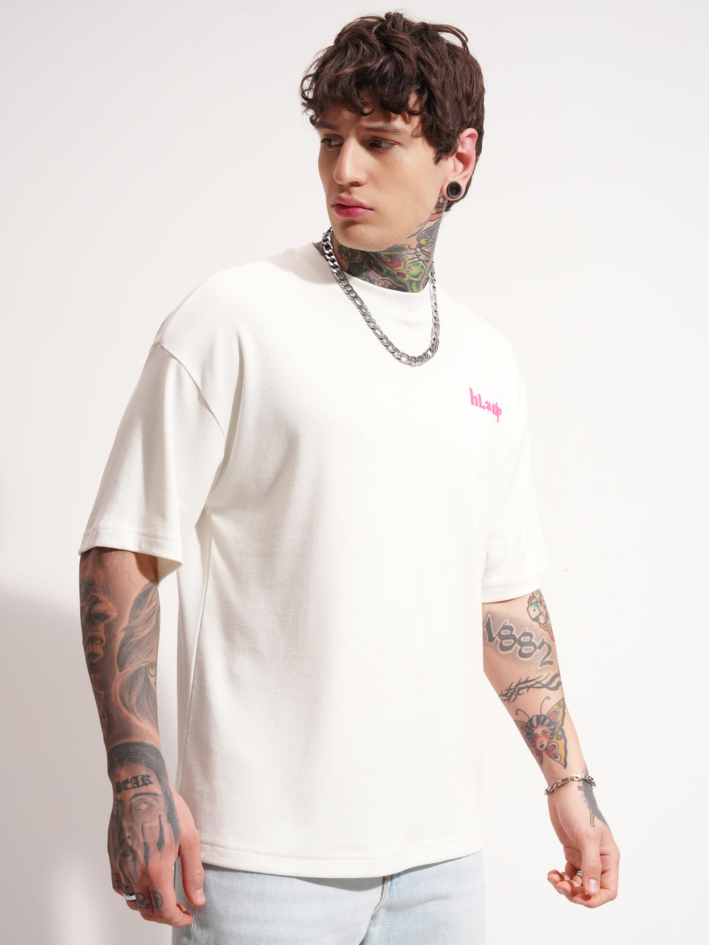 Highlander Men Off White Printed Round Neck Oversized Fit T-Shirt - Off White - Image 6
