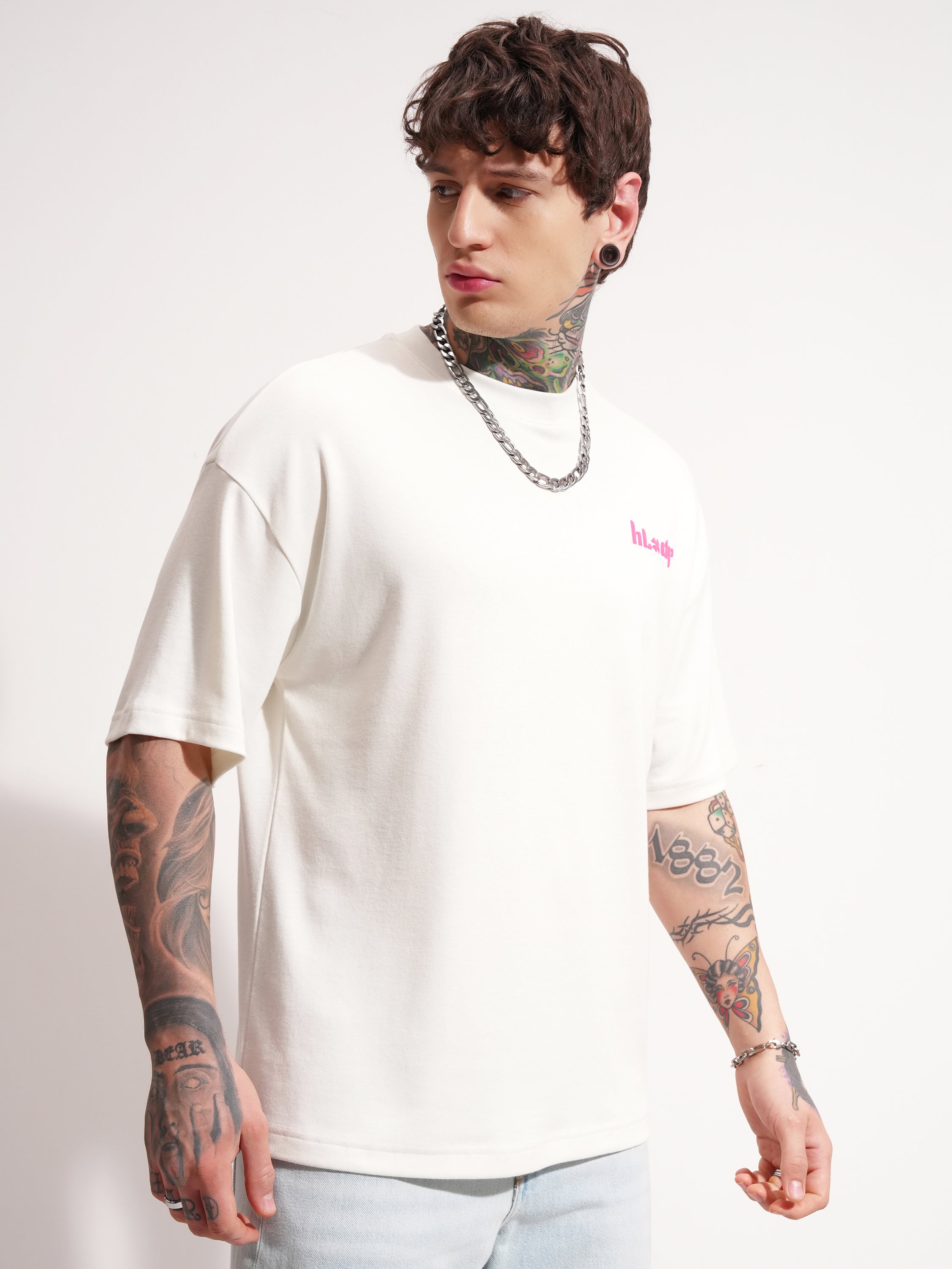 Highlander Men Off White Printed Round Neck Oversized Fit T-Shirt - Off White - Image 6