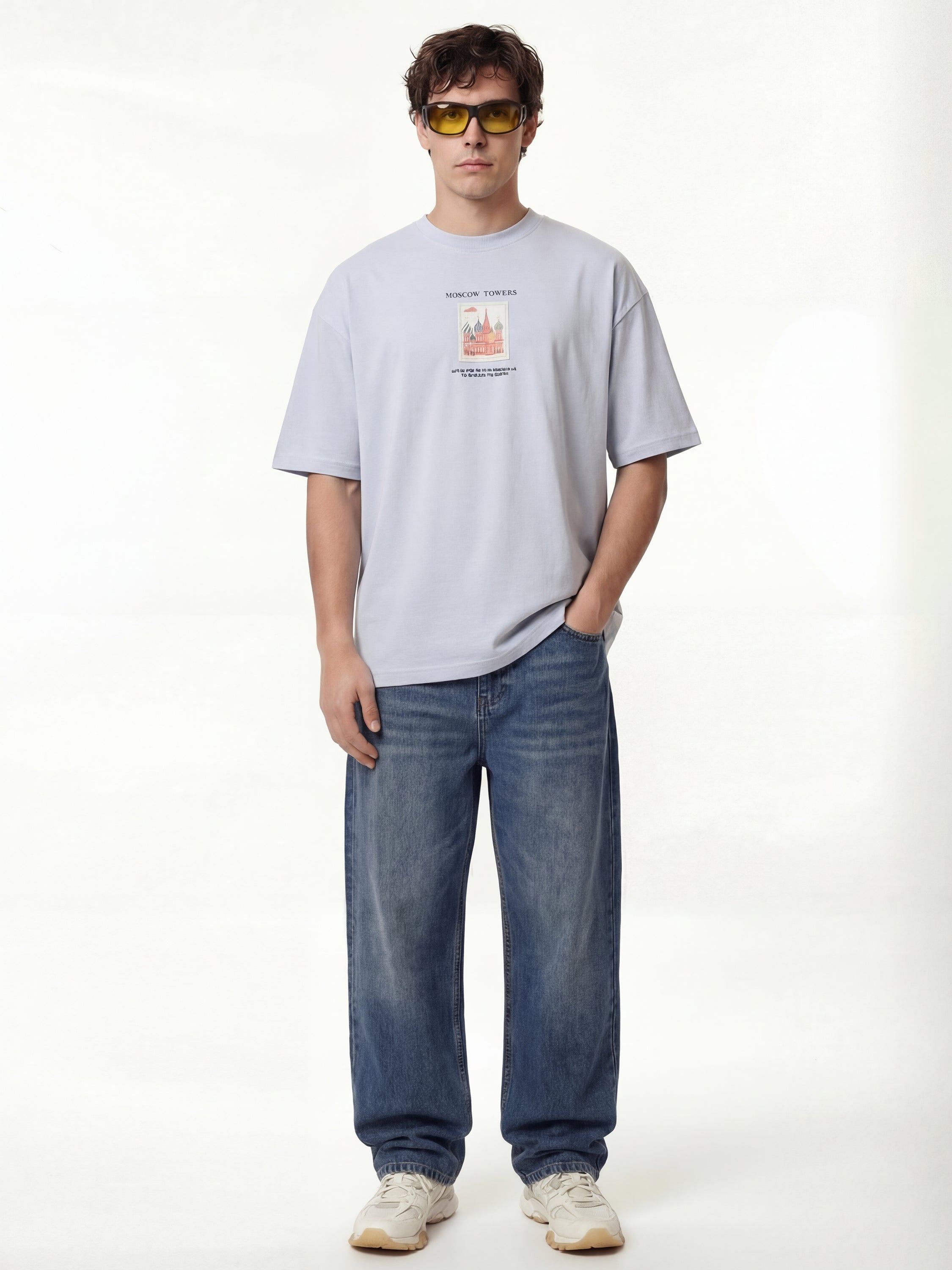 Highlander Men Blue Printed Round Neck Oversized Fit T-Shirt - Blue - Image 4