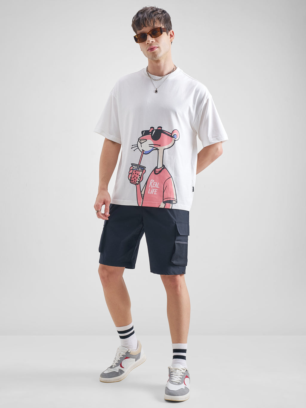 Highlander Men White Printed Round Neck Oversized Fit T-Shirt - White - Image 2