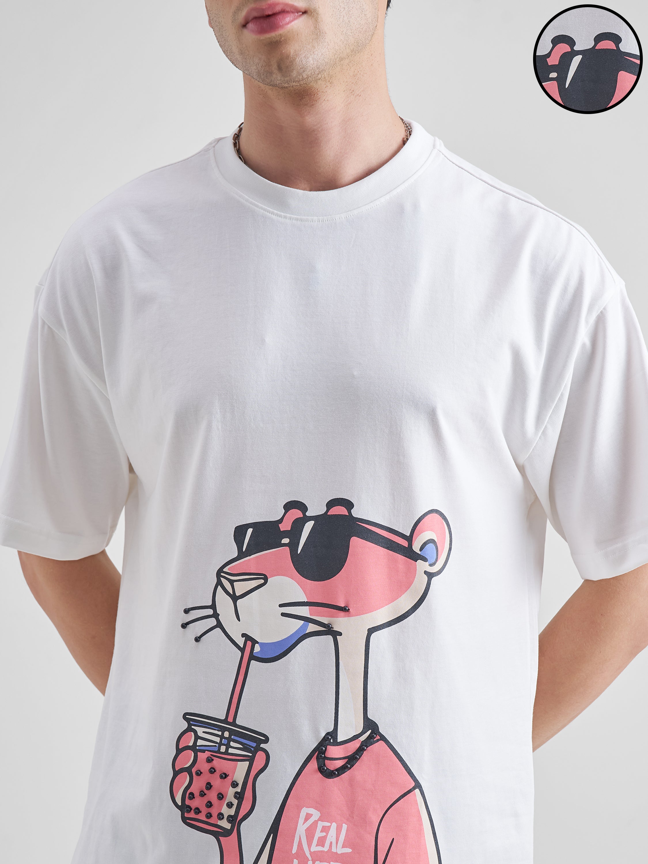 Highlander Men White Printed Round Neck Oversized Fit T-Shirt - White - Image 5