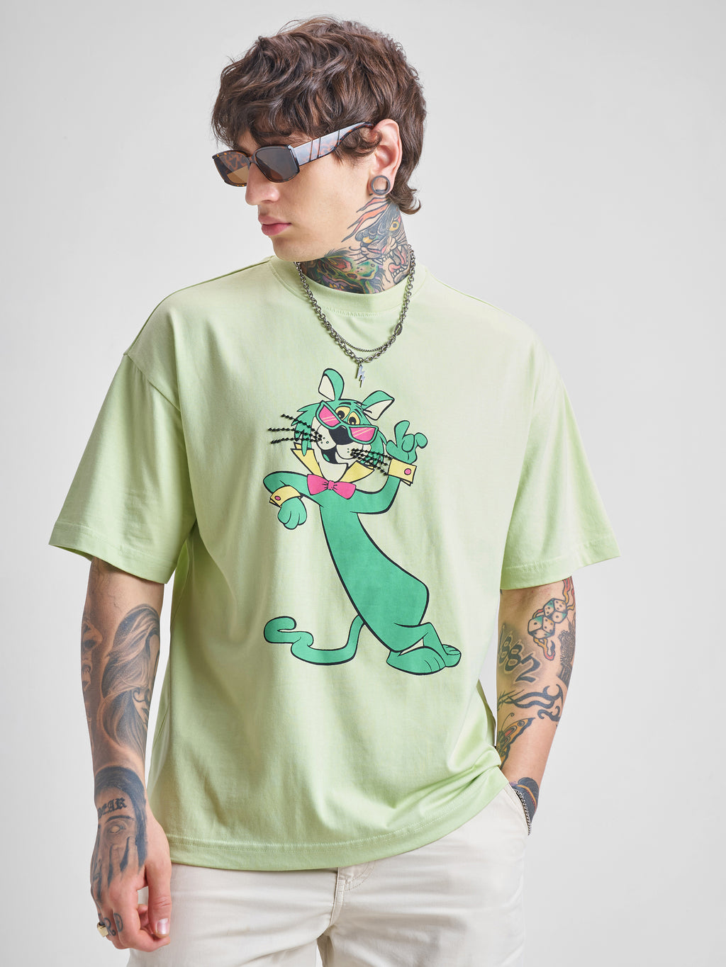 Highlander Men Green Printed Round Neck Oversized Fit T-Shirt - Green - Image 1