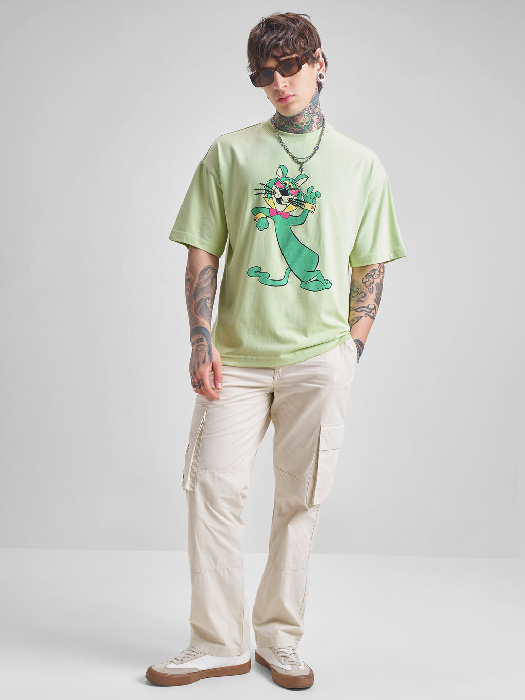 Highlander Men Green Printed Round Neck Oversized Fit T-Shirt - Green - Image 2