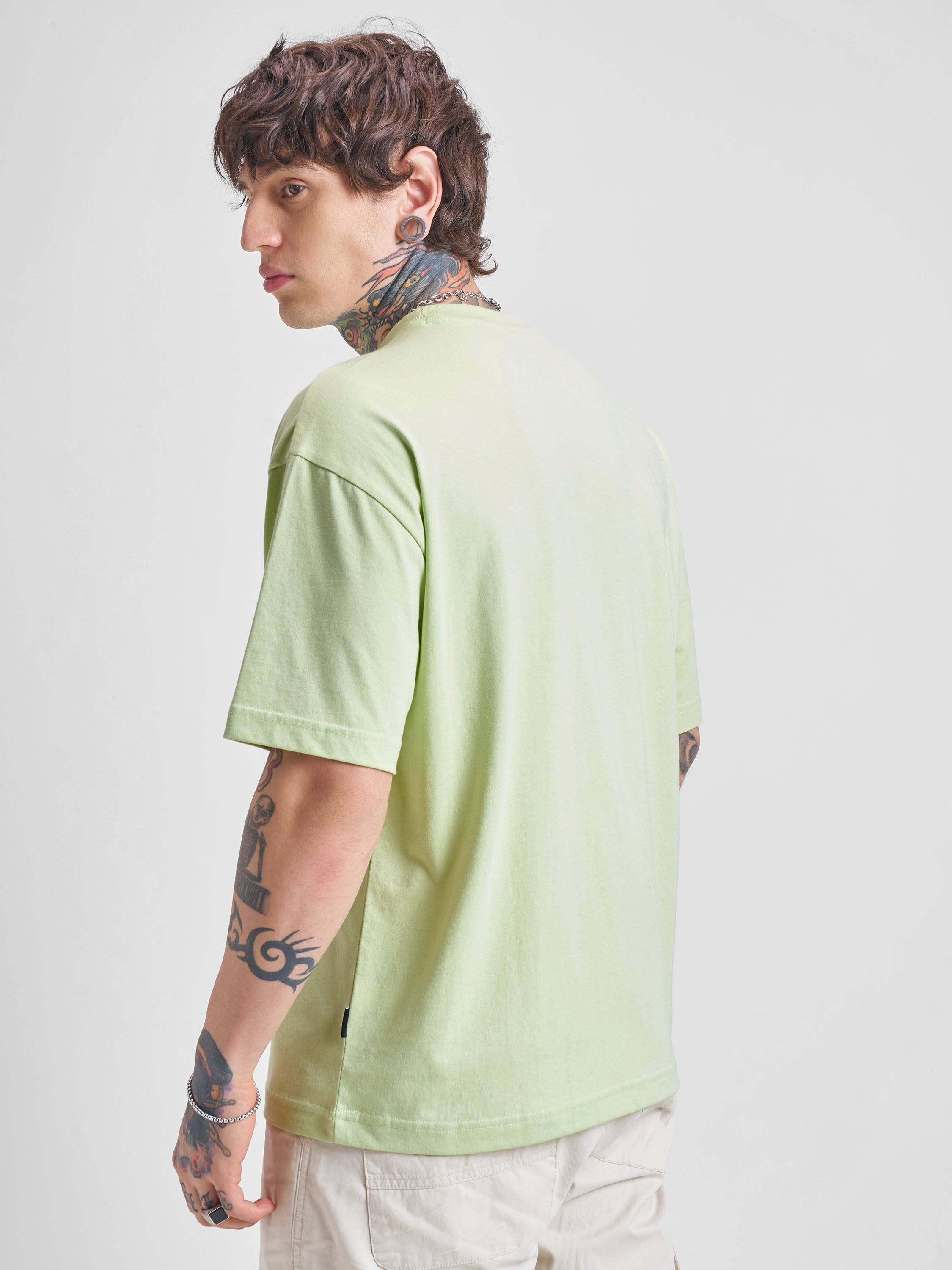 Highlander Men Green Printed Round Neck Oversized Fit T-Shirt - Green - Image 3