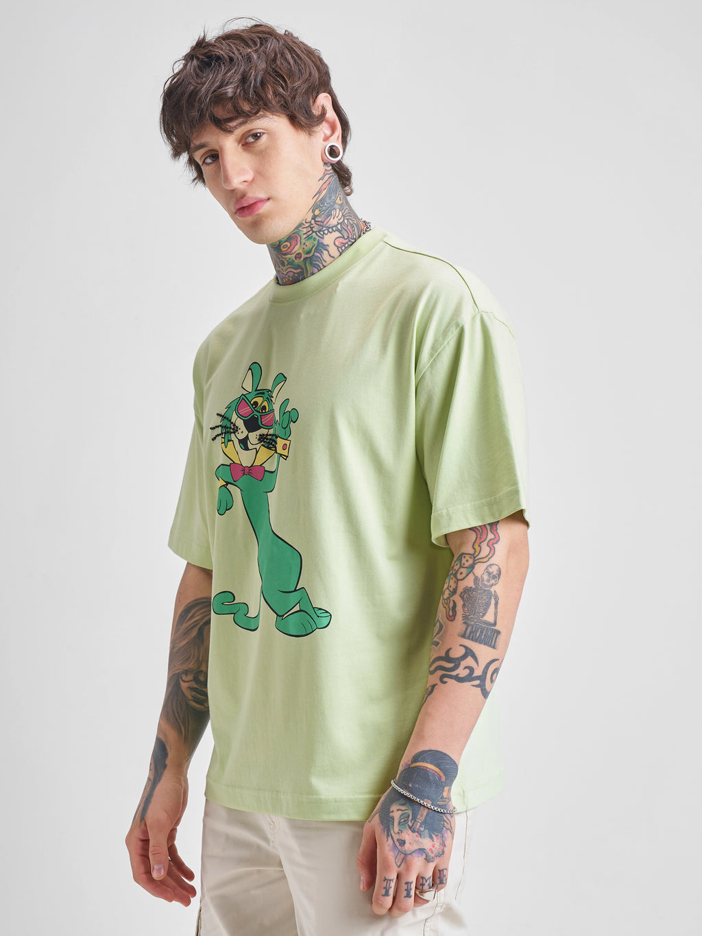 Highlander Men Green Printed Round Neck Oversized Fit T-Shirt - Green - Image 4