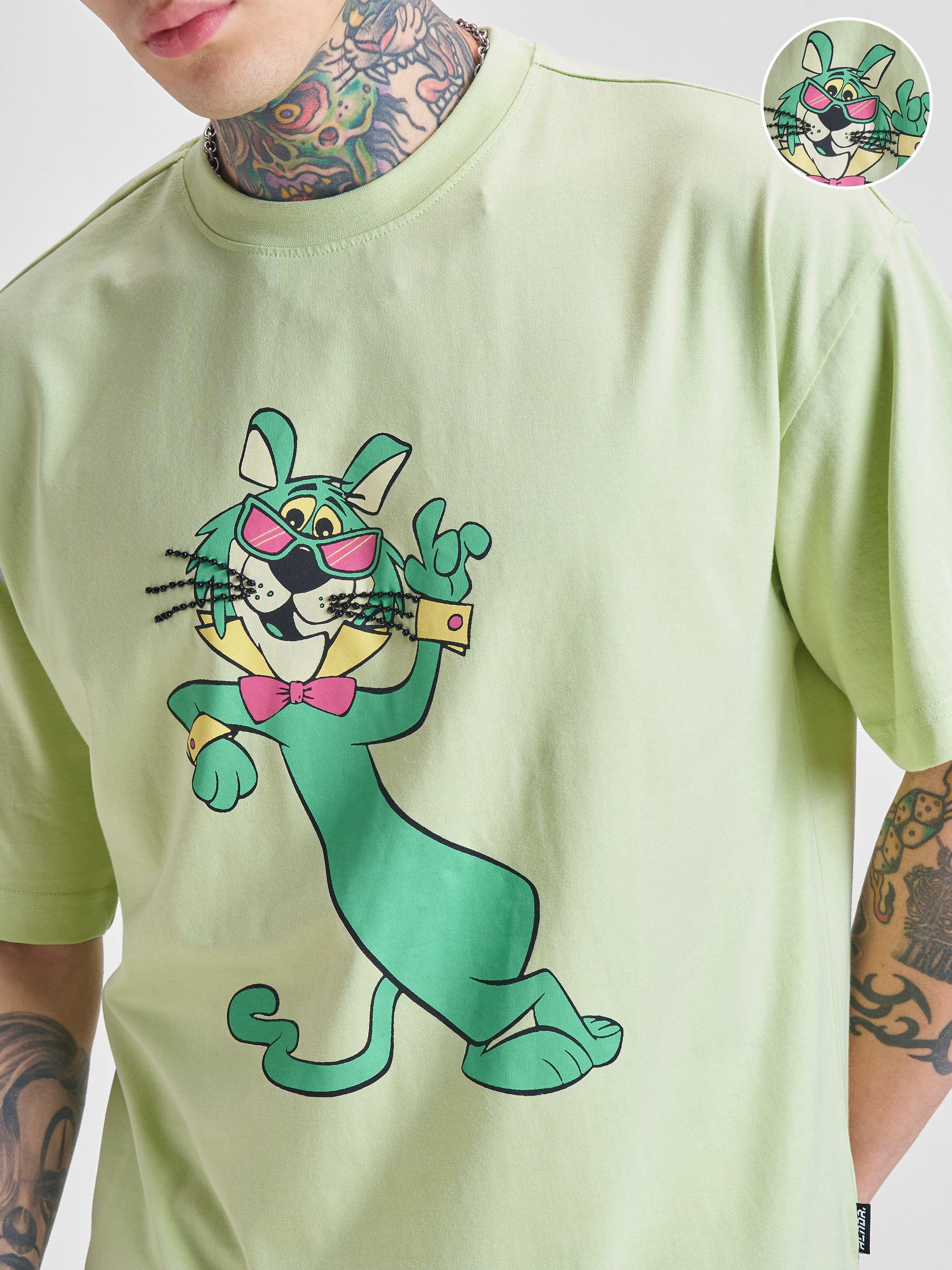 Highlander Men Green Printed Round Neck Oversized Fit T-Shirt - Green - Image 5
