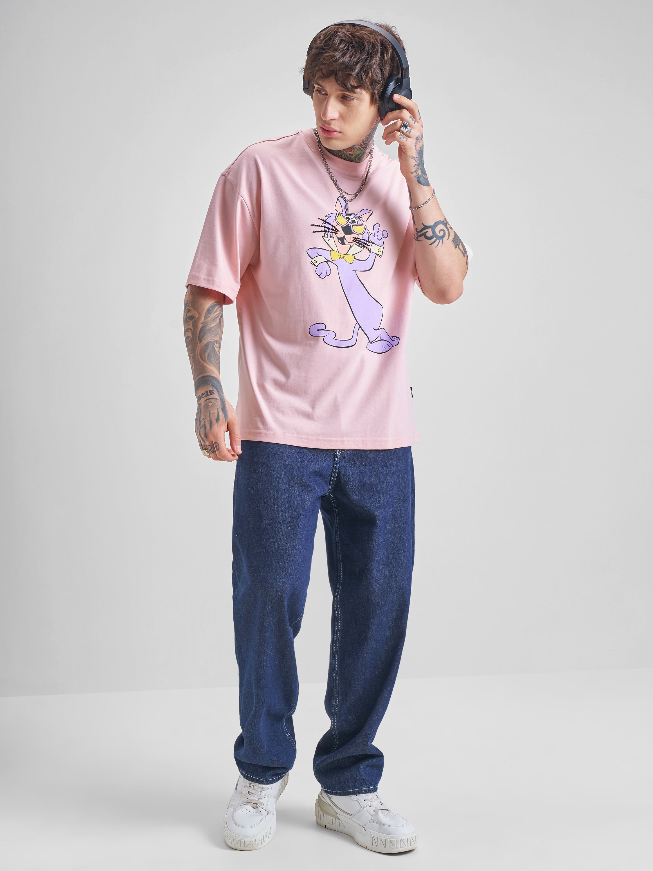 Highlander Men Pink Printed Round Neck Oversized Fit T-Shirt - Pink - Image 2
