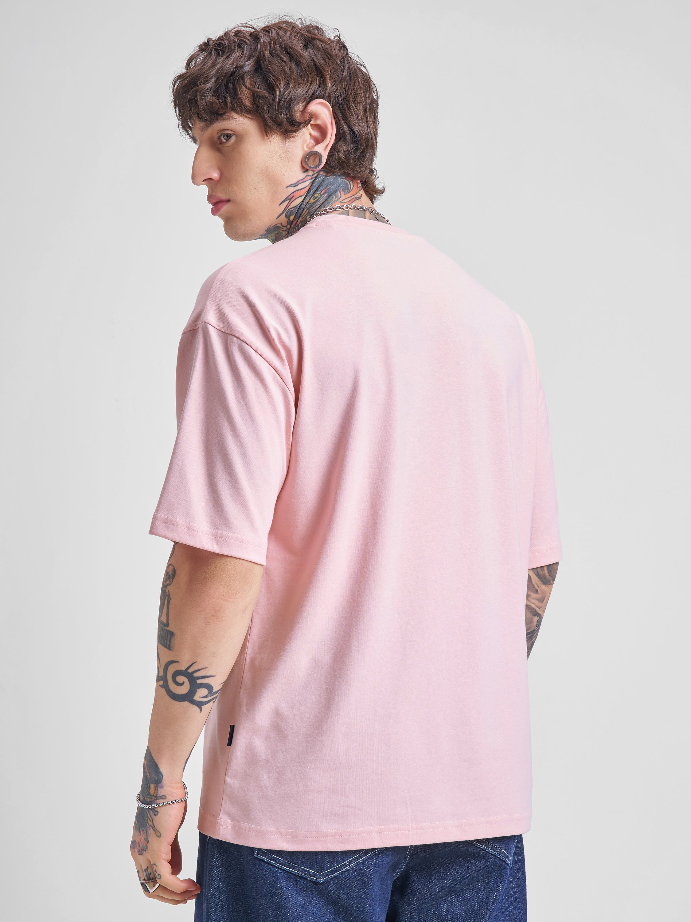 Highlander Men Pink Printed Round Neck Oversized Fit T-Shirt - Pink - Image 3