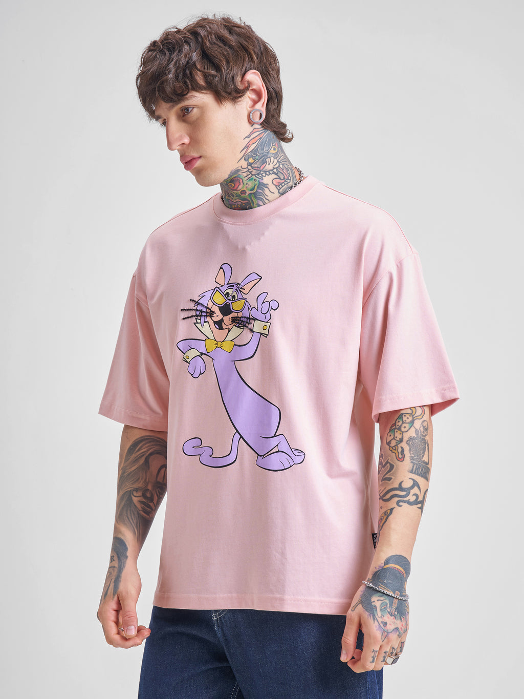Highlander Men Pink Printed Round Neck Oversized Fit T-Shirt - Pink - Image 4