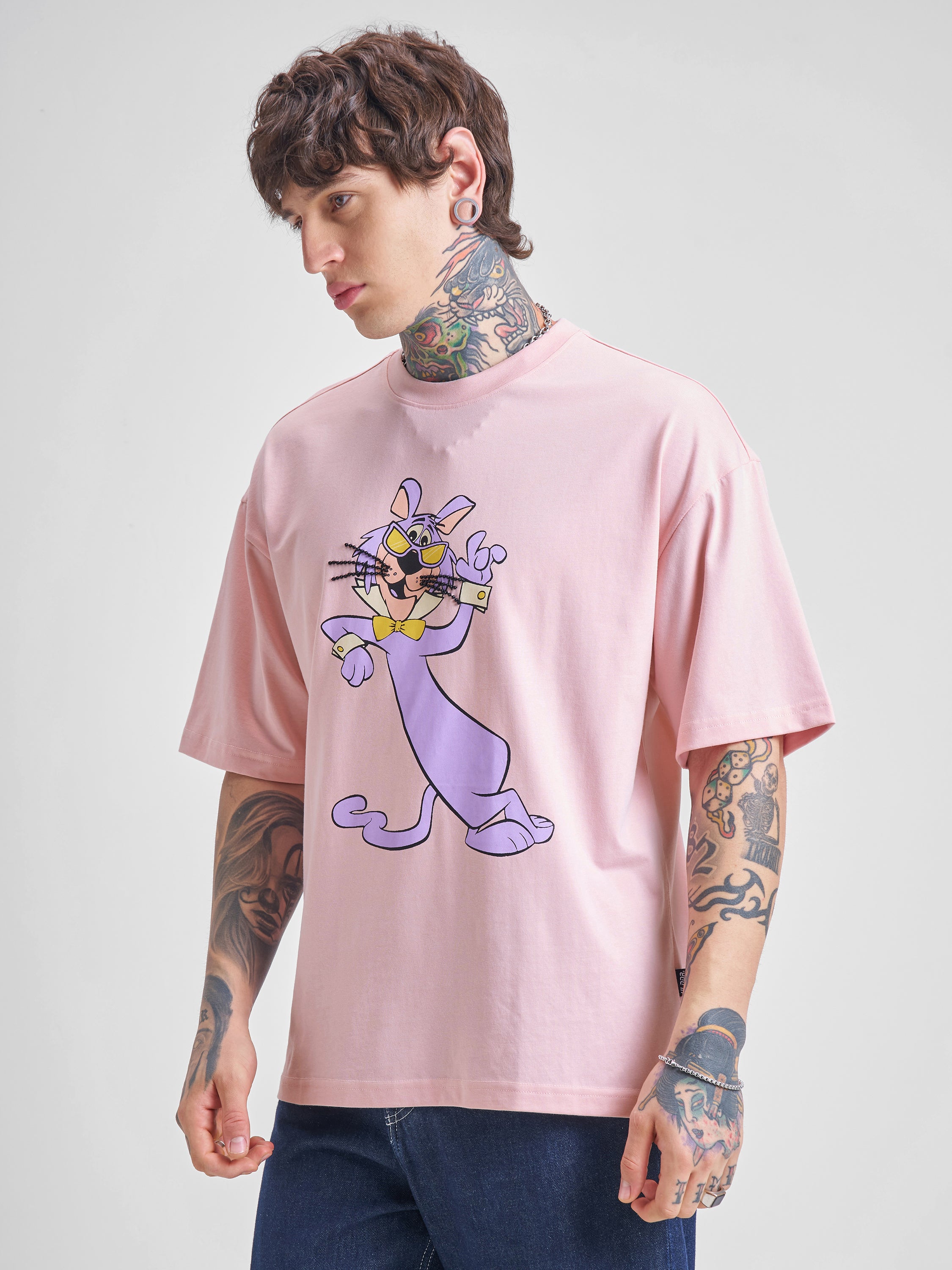 Highlander Men Pink Printed Round Neck Oversized Fit T-Shirt - Pink - Image 4