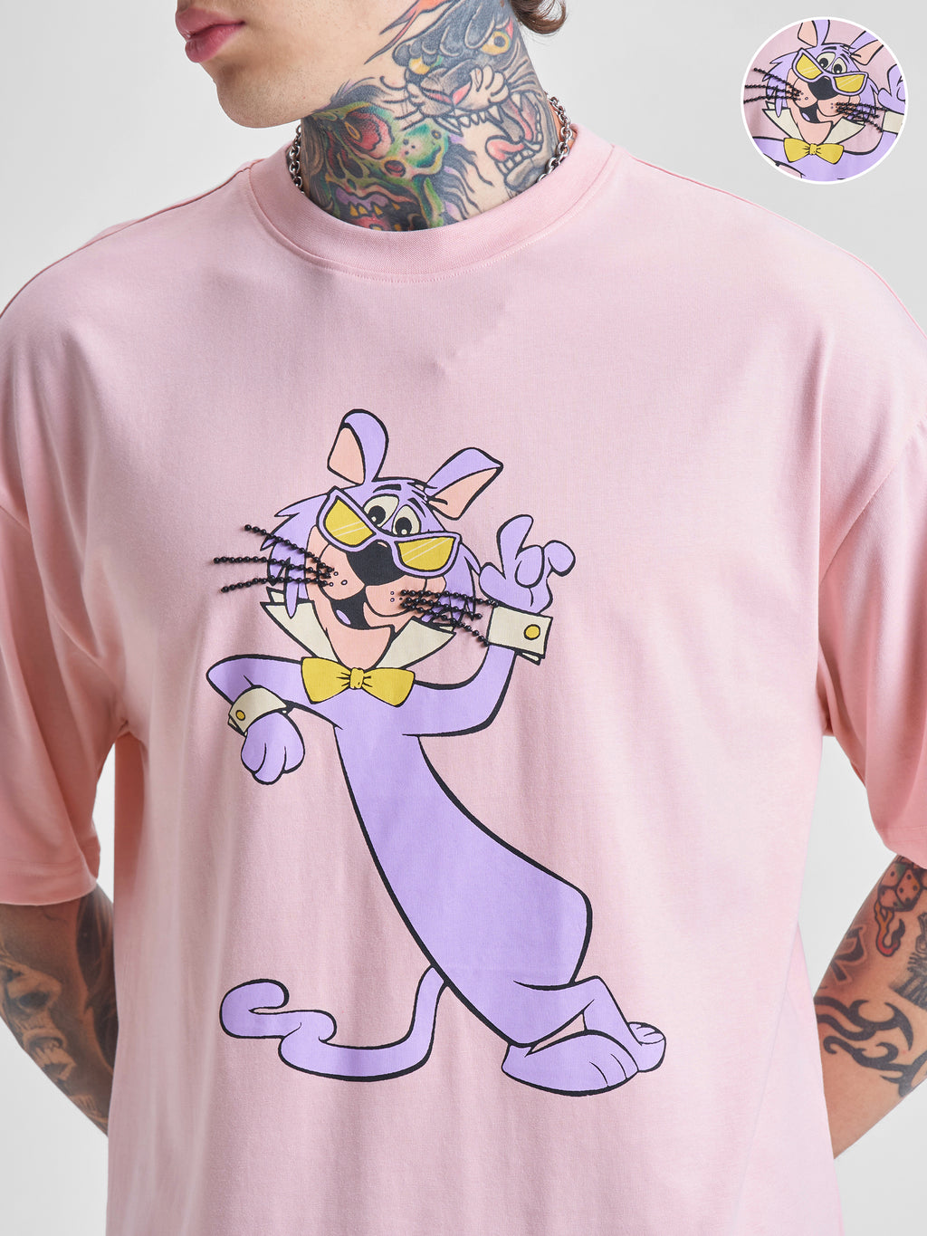 Highlander Men Pink Printed Round Neck Oversized Fit T-Shirt - Pink - Image 5