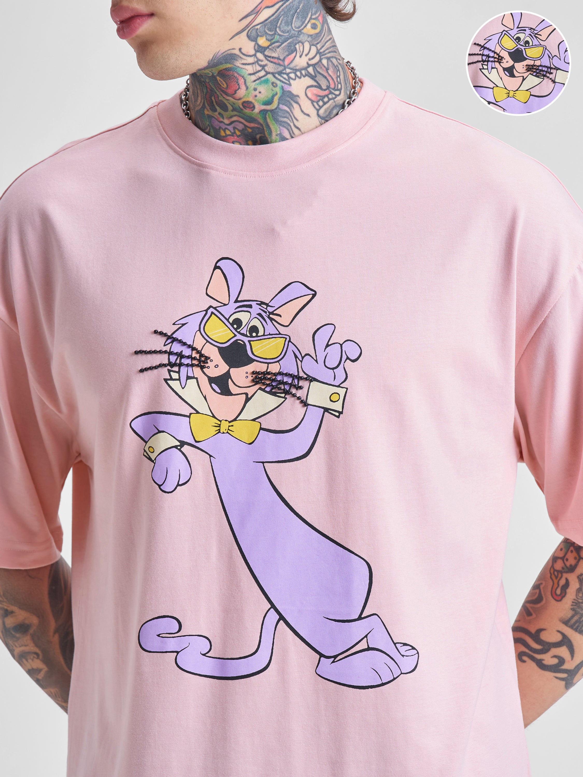 Highlander Men Pink Printed Round Neck Oversized Fit T-Shirt - Pink - Image 5