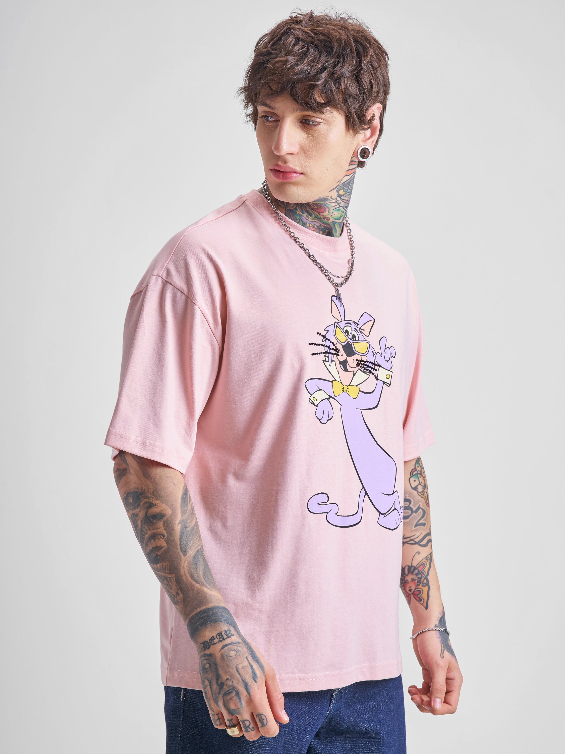 Highlander Men Pink Printed Round Neck Oversized Fit T-Shirt - Pink - Image 6